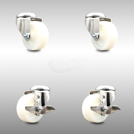 Service Caster 3 Inch 316SS Nylon Wheel Swivel Bolt Hole Caster Brakes, 2PK SCC-SS316BH20S314-NYS-2-TLB-2